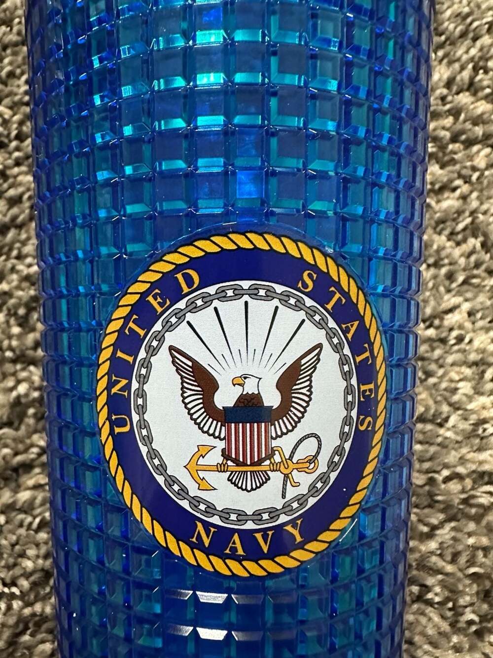 Spoontiques New US Navy Blue Studded Insulated Tumbler with Straw, 24 oz